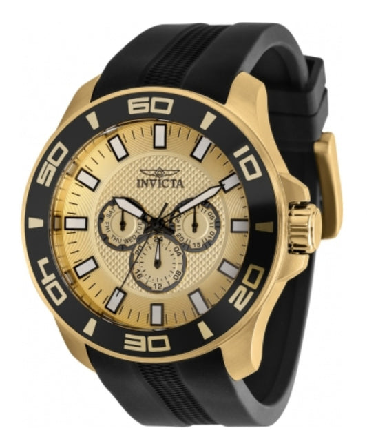Invicta Pro Diver Mens Watch (35742) Quartz, 50mm Steel, Gold Tone Case, Black Band